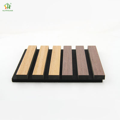 Harga yang bagus Panel Dinding Bilah Kayu Akustik 1220x2440mm MDF Hitam Serat Poliester on line