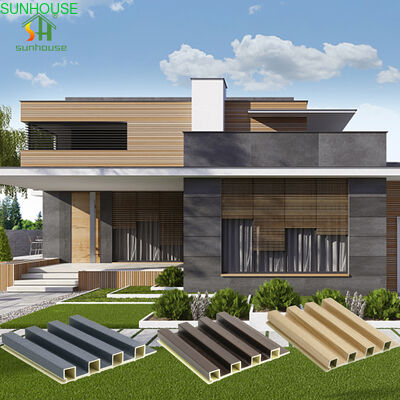 Harga yang bagus Panel Dinding WPC Komposit Plastik Kayu Tahan UV untuk Desain Eksterior Bangunan Modern on line