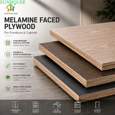 18mm Melamin Menghadapi Plywood Eucalyptus Poplar Kayu Karat Inti Meubel Papan untuk Lemari dan Lemari