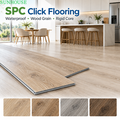 Harga yang bagus 4mm 5mm 6mm SPC Klik Lantai Inti Kekerasan Vinyl Papan Ketebalan Pilihan untuk proyek perumahan dan komersial on line